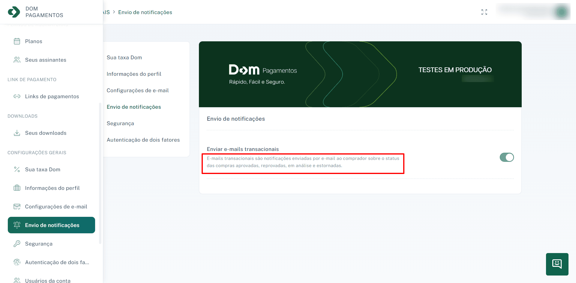 Painel de gerenciamento de notificações ao cliente.