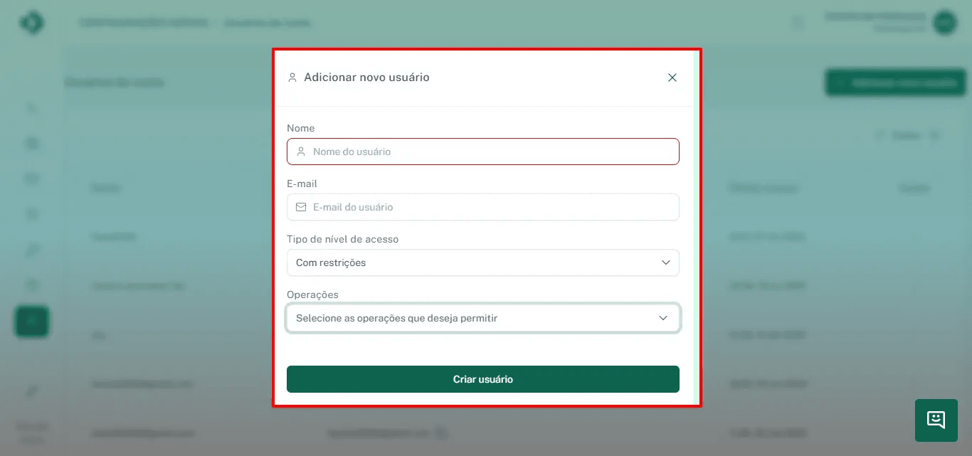 Formulário para adicionar um novo usuário