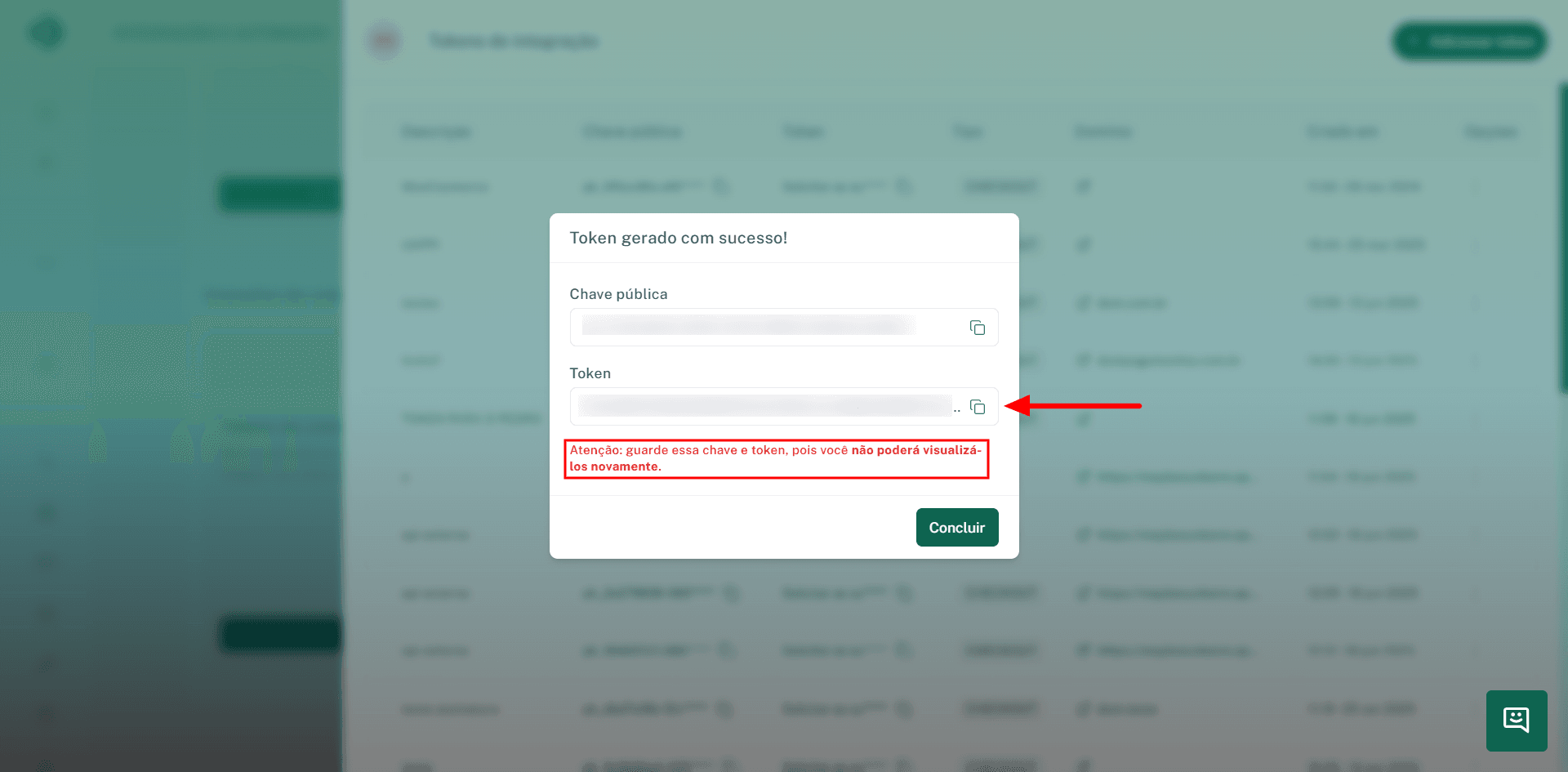 Copiar e salvar o token