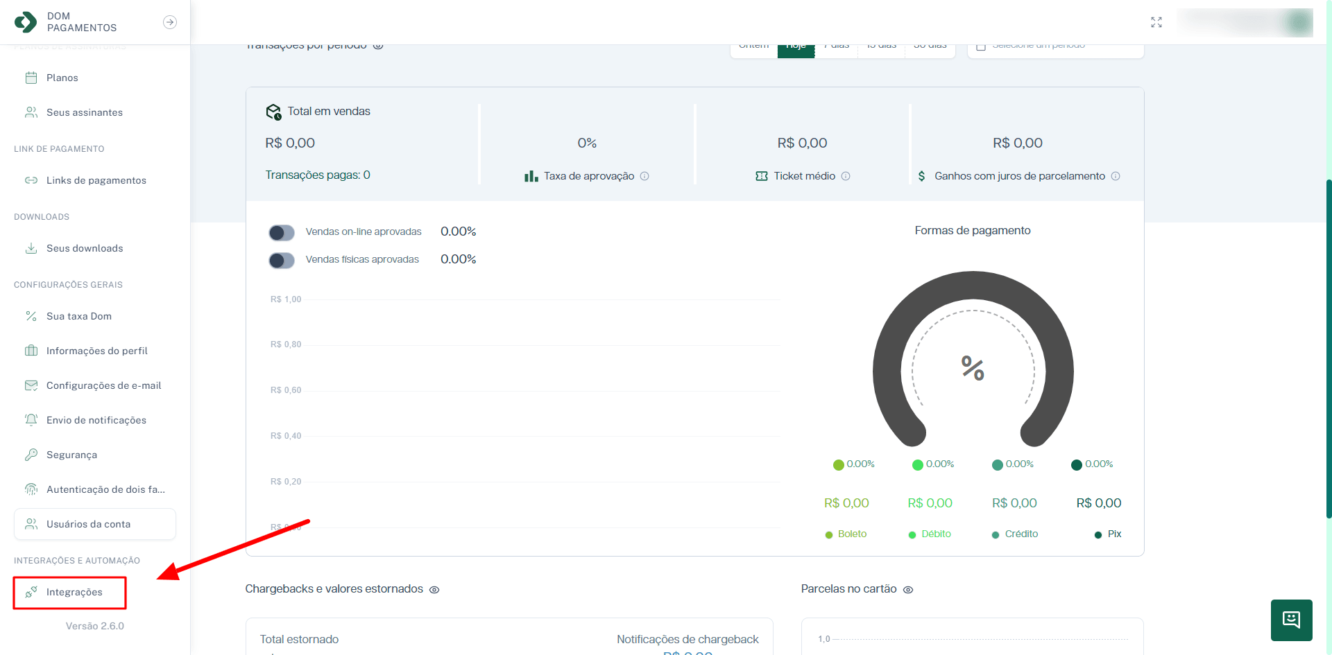 Clicar em Integrações