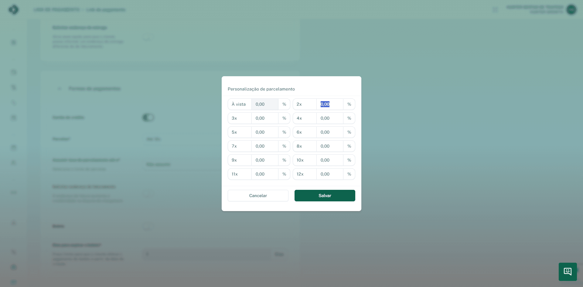 Personalização de juros por parcela